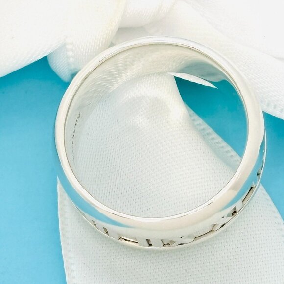 Size 8 Tiffany Wide Atlas Roman Numerals Mens Unisex Ring in Sterling Silver - Picture 7 of 10